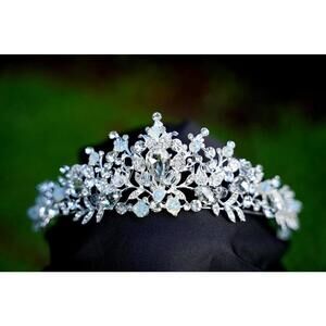 Silver Crystal Tiara Pale Blue Opal Bridal Crown Birthday Wedding Gift